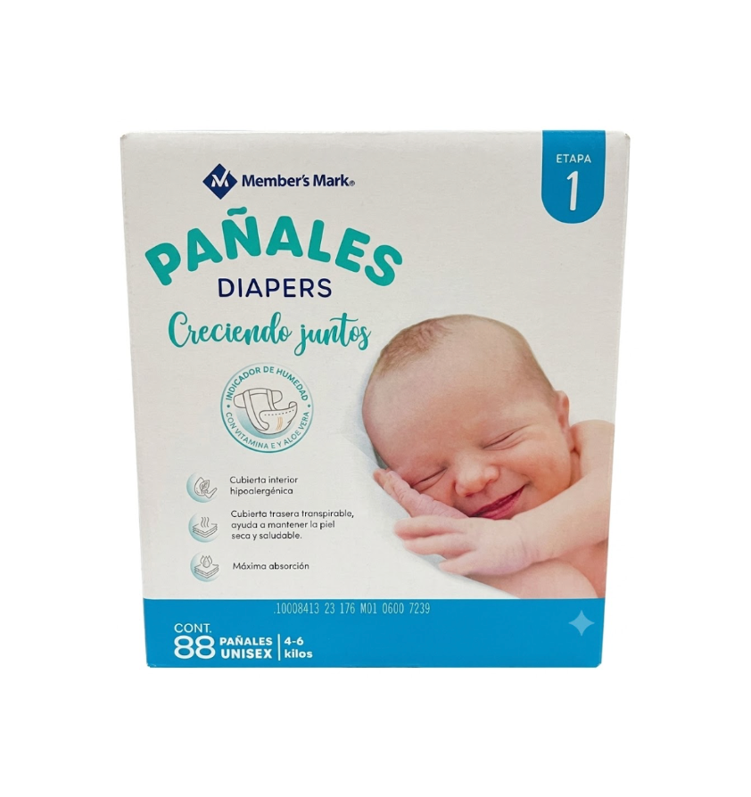 Member's Mark Baby Diapers Stage 1 Unisex (88 Count) - Hypoallergenic, 4-6 kg
