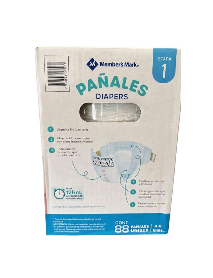 Member's Mark Baby Diapers Stage 1 Unisex (88 Count) - Hypoallergenic, 4-6 kg