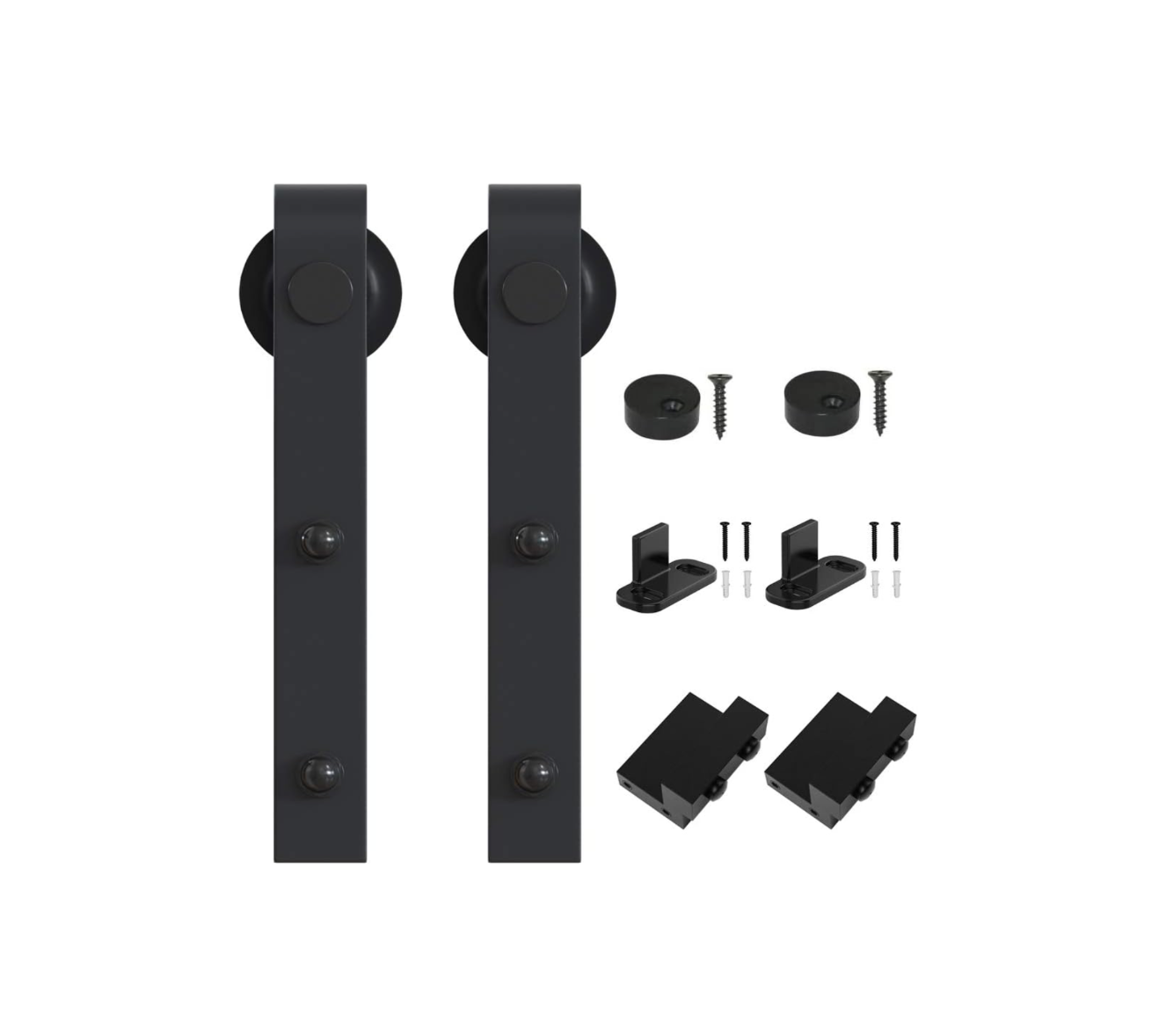 WINSOON J-Shape Sliding Barn Door Hardware Roller Kit Frosted Black Carbon Steel Hangers