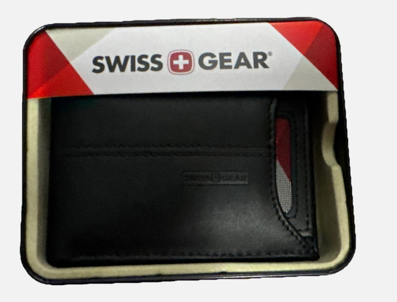Swissgear Men's Leather Bifold Wallet with Front Pocket & Gift Tin, Black