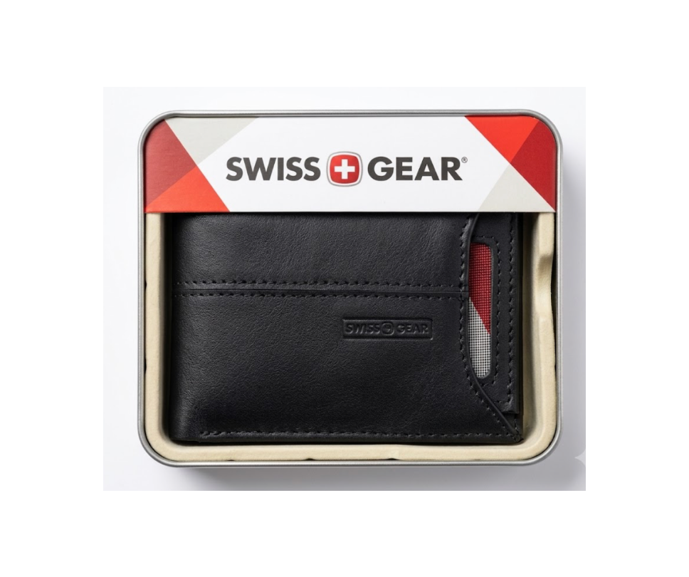 Swissgear Men's Leather Bifold Wallet with Front Pocket & Gift Tin, Black