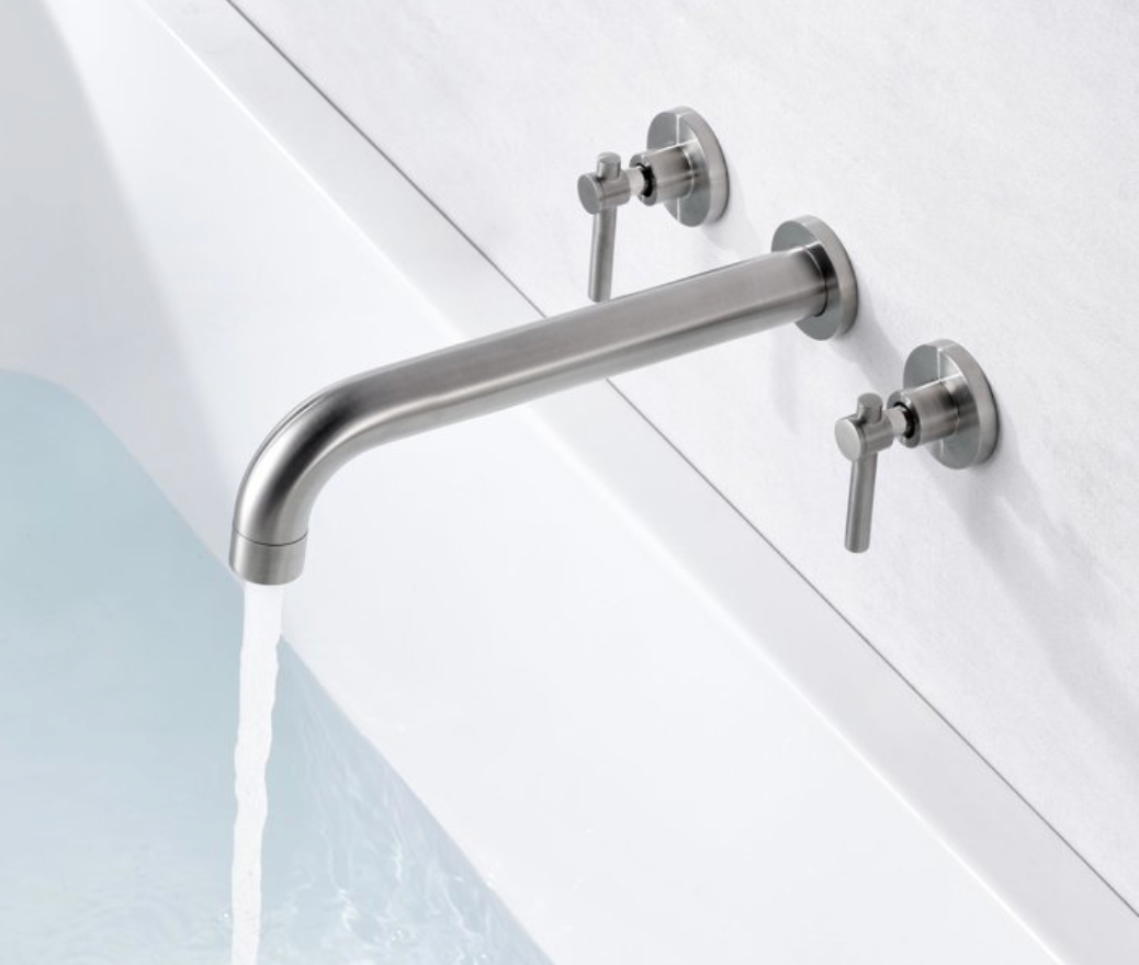Sumerain Wall Mount Tub Filler Faucet, Dual Handle High Flow Solid Brass Bathtub Faucet