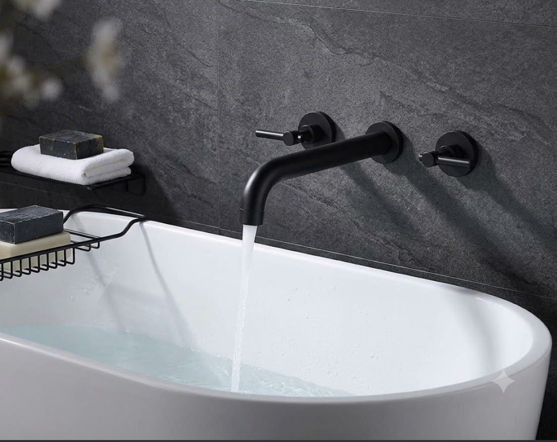 Sumerain Wall Mount Tub Filler Faucet, Dual Handle High Flow Solid Brass Bathtub Faucet
