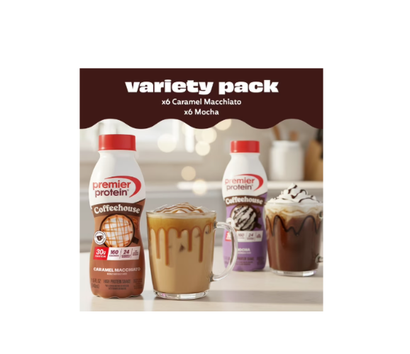 Premier Protein 30g Coffeehouse Variety Pack, Mocha & Caramel Macchiato, 11.5 fl oz, 12 Pack