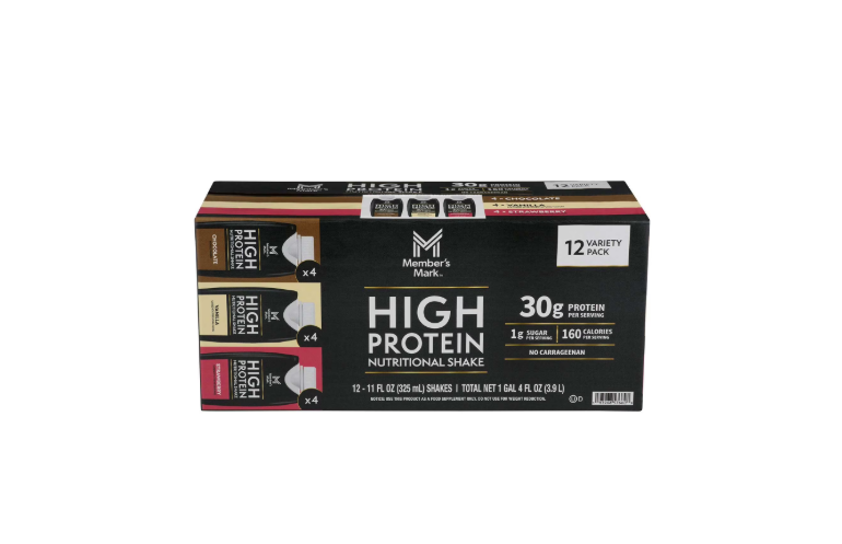 Member's Mark 30g High Protein Shakes Variety Pack Chocolate, Vanilla & Strawberry 11 fl oz, 12 Pack