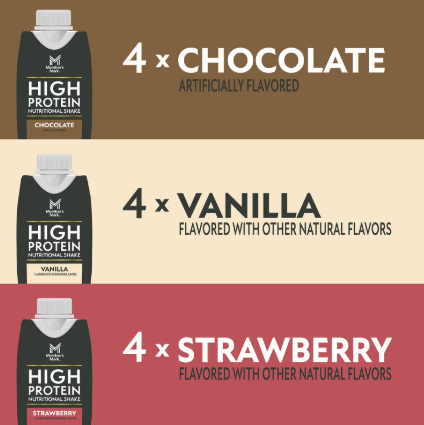 Member's Mark 30g High Protein Shakes Variety Pack Chocolate, Vanilla & Strawberry 11 fl oz, 12 Pack