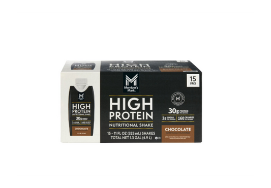 Member's Mark 30g High Protein Nutritional Shake, Chocolate, 11 fl oz, 15 Pack