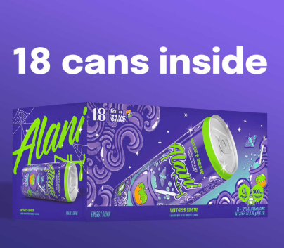 Alani Nu Energy Drink Witch's Brew, Sour Apple & Caramel, 12 fl oz, 18 Pack