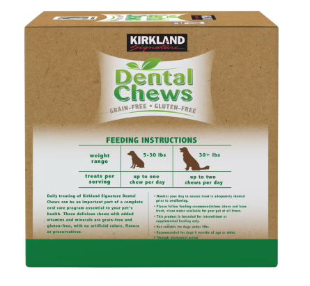 Kirkland Signature Dental Chews for Dogs, Grain & Gluten Free, 72 Count