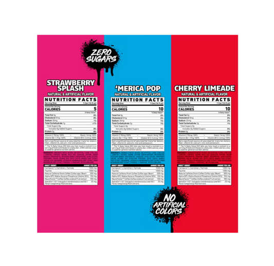 Ghost Energy Zero Sugar Variety Pack, Bubblicious Strawberry, Merica Pop, Cherry Limeade, 16 fl oz, 18 Pack