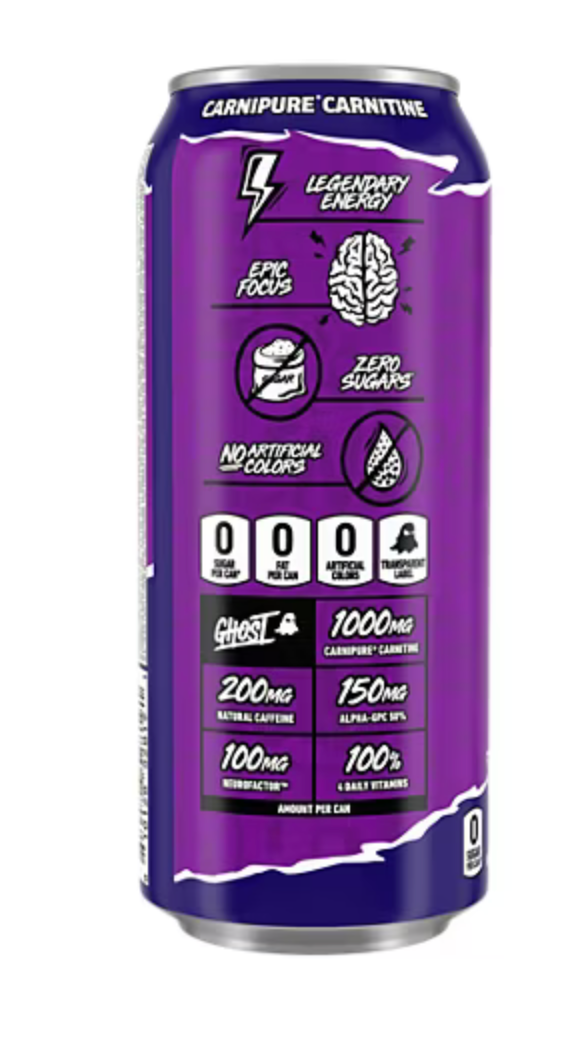 Ghost Energy Drink Welch's Grape 18 Pack (16 fl oz) - Zero Sugar Energy & Focus Drink