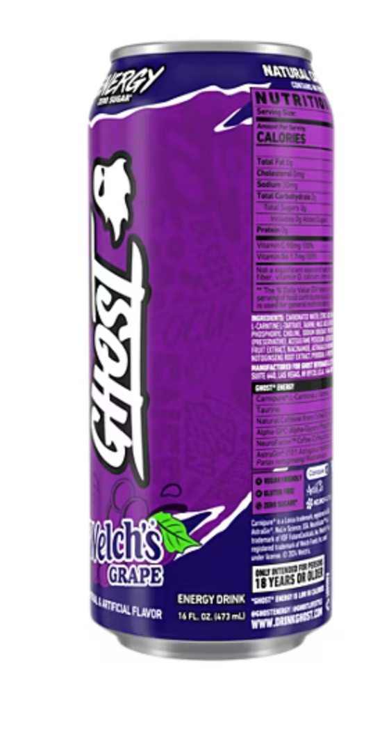 Ghost Energy Drink Welch's Grape 18 Pack (16 fl oz) - Zero Sugar Energy & Focus Drink