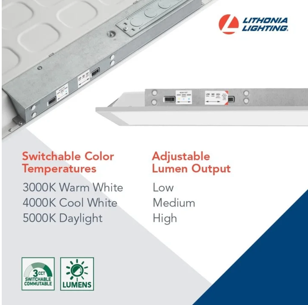 Lithonia Lighting CPX 2x2 LED Flat Panel Light - Switchable CCT (3000K/4000K/5000K) & Adjustable Lumens (120-277V)