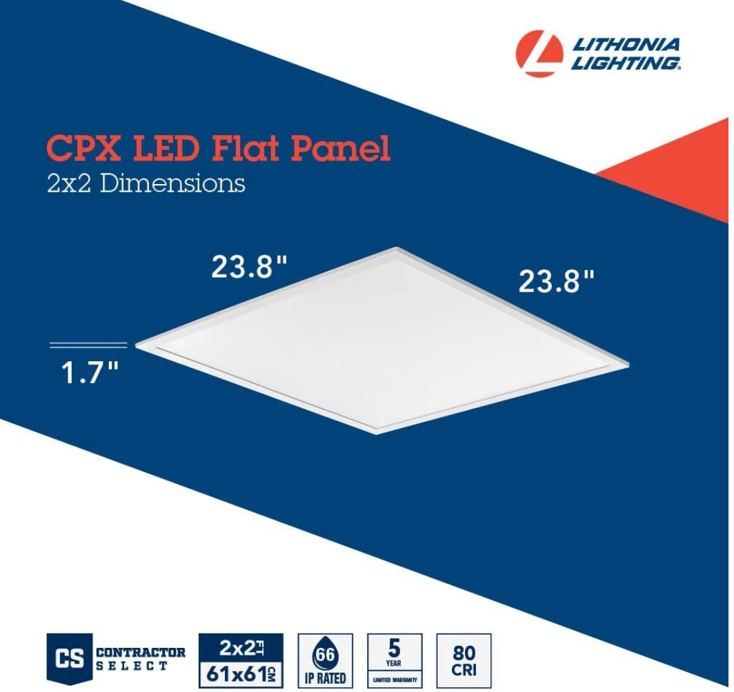 Lithonia Lighting CPX 2x2 LED Flat Panel Light - Switchable CCT (3000K/4000K/5000K) & Adjustable Lumens (120-277V)