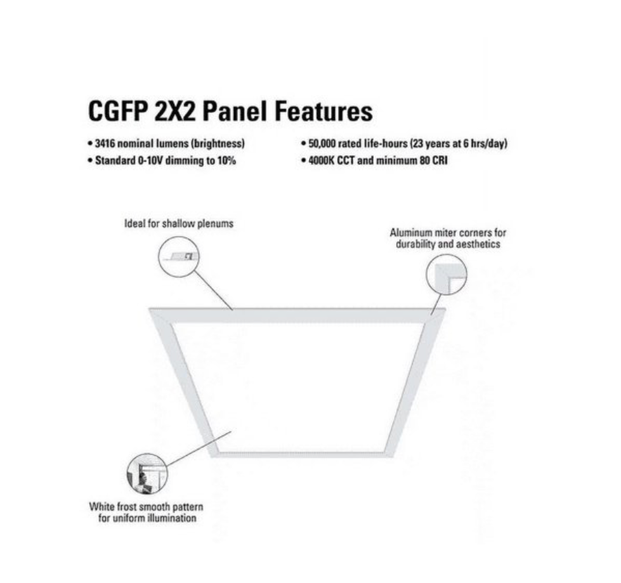 Metalux Cooper Lighting 22CGFP3540C 2x2 LED Flat Panel Light - 4000K Cool White, 0-10V Dimmable, 120-277V