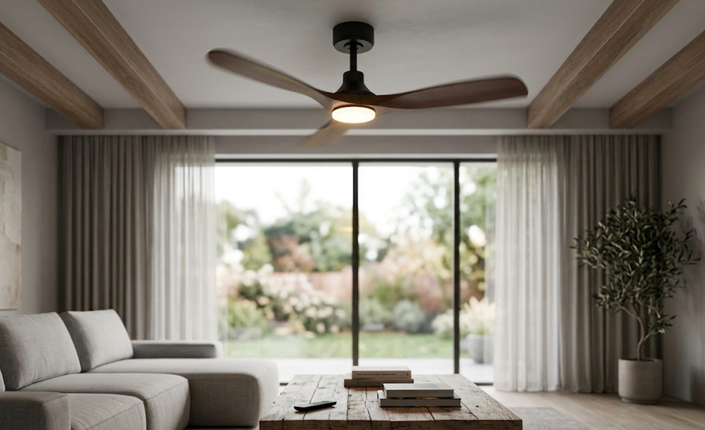 42" Modern Ceiling Fan with Integrated LED Light & Remote Control - 3 Solid Wood Blades, Reversible DC Motor