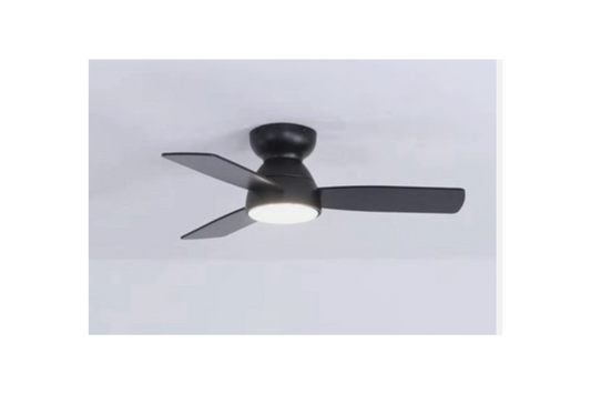 32" Modern Flush Mount Ceiling Fan with Light & Remote | Black