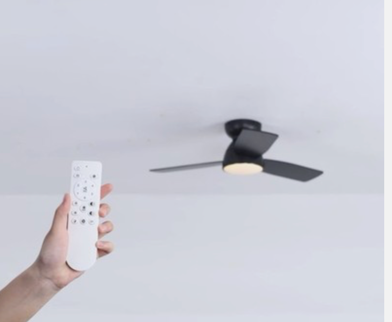 32" Modern Flush Mount Ceiling Fan with Light & Remote | Black