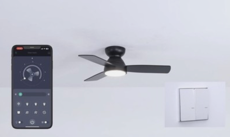 32" Modern Flush Mount Ceiling Fan with Light & Remote | Black