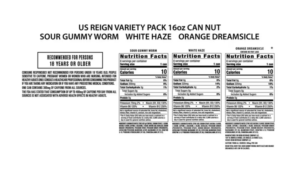 Reign Total Body Fuel Energy Drink Variety Pack, 16 fl oz (24 Pack) - Zero Sugar BCAA Fitness Drink