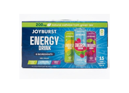 Joyburst Energy Drink Variety Pack (15 Pack), 0 Sugar, 200mg Natural Caffeine