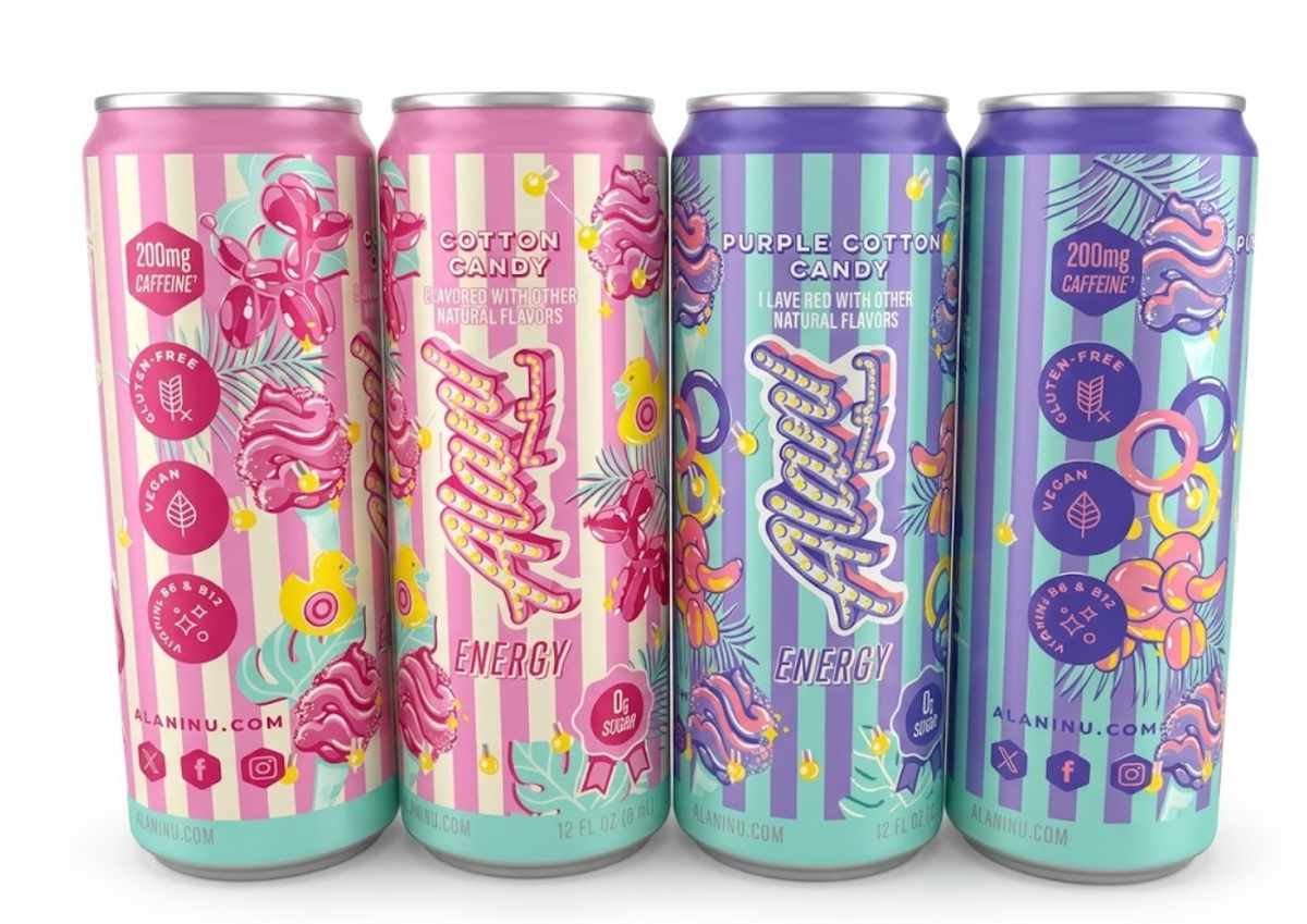 Alani Nu Energy Drink Variety Pack, Cotton Candy & Purple Cotton Candy, 12 Pack (6 Cotton Candy & 6 Purple Cotton Candy), 12 fl oz