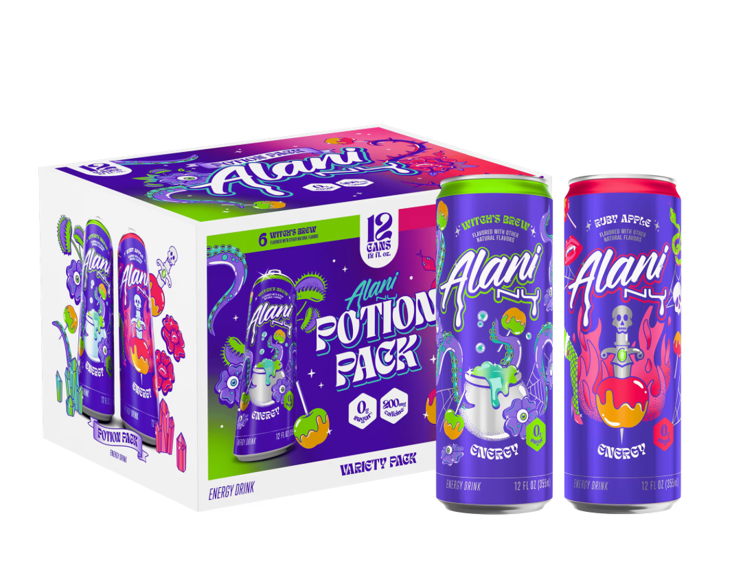 Alani Nu Potion Pack Energy Drinks – Witch's Brew & Ruby Apple (12 Pack, 12 oz Cans)