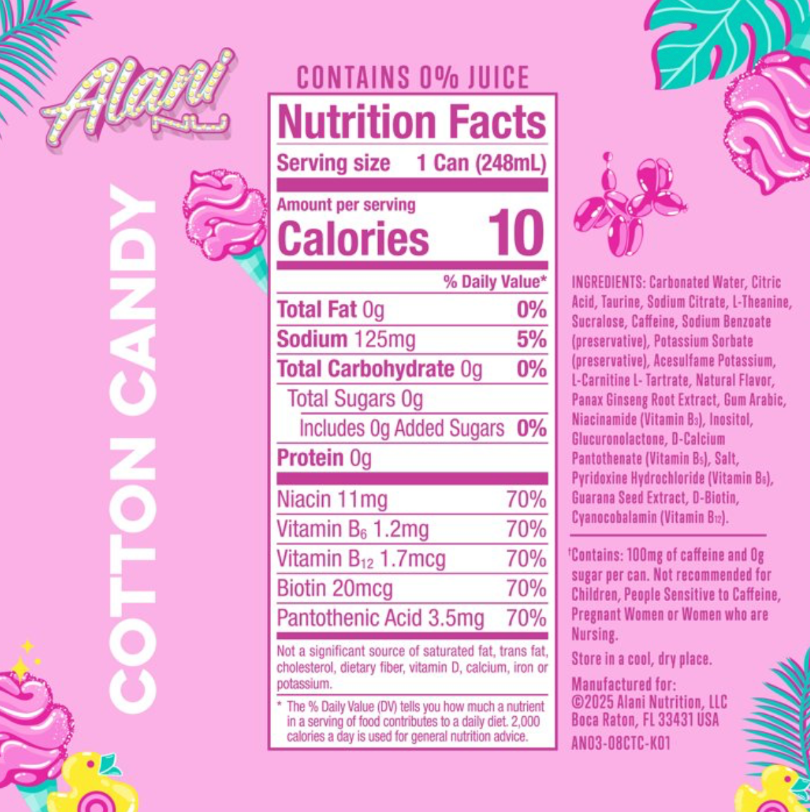 Alani Nu Mini Energy Drink Cotton Candy - 4 Pack (8.4 fl oz Cans)