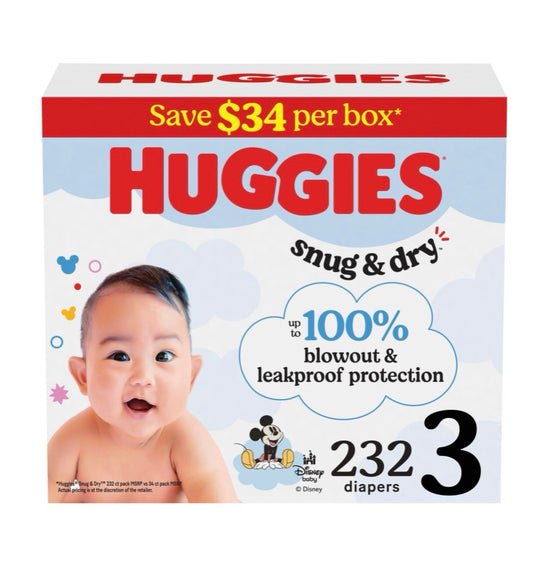 Huggies Snug & Dry Baby Diapers Size 3, 232 Count