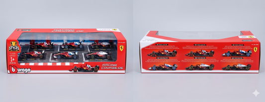 Bburago Ferrari Racing Course Die Cast Car Set, 1:43 Scale Collectible Toy Cars, 6 Pack