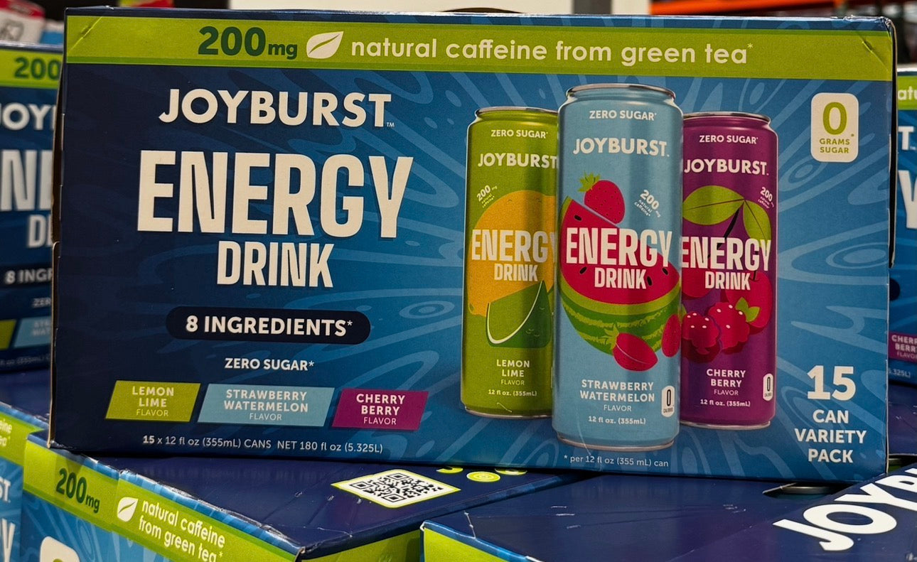 Joyburst Energy Drink Variety Pack (15 Pack), 0 Sugar, 200mg Natural Caffeine