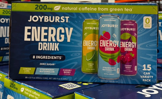 Joyburst Energy Drink Variety Pack (15 Pack), 0 Sugar, 200mg Natural Caffeine