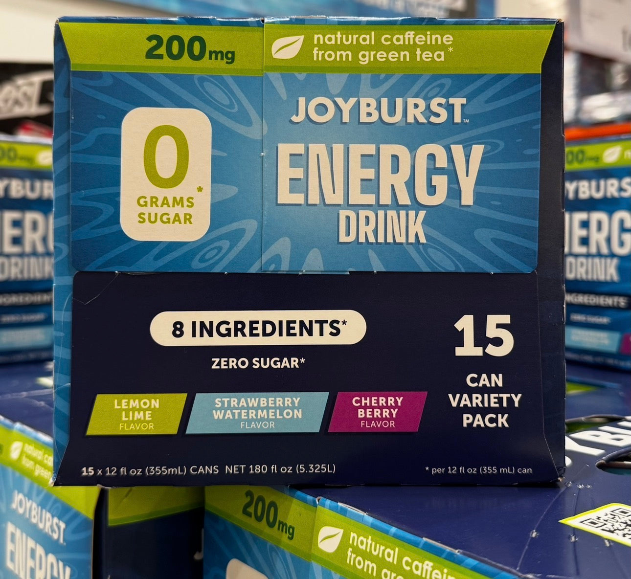 Joyburst Energy Drink Variety Pack (15 Pack), 0 Sugar, 200mg Natural Caffeine