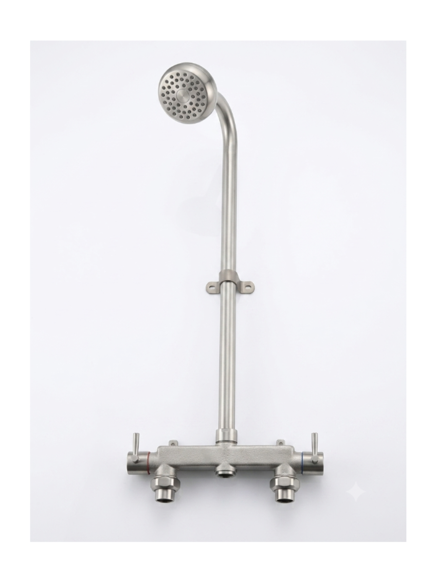 Exposed Pipe Shower System, Wall-Mounted Dual Handle Shower Faucet Set, Brushed Nickel