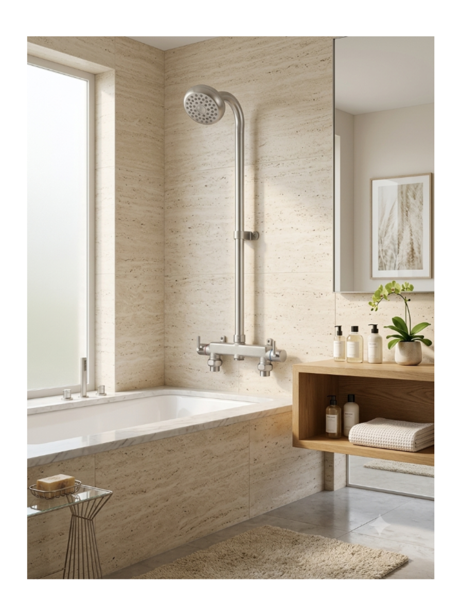 Exposed Pipe Shower System, Wall-Mounted Dual Handle Shower Faucet Set, Brushed Nickel