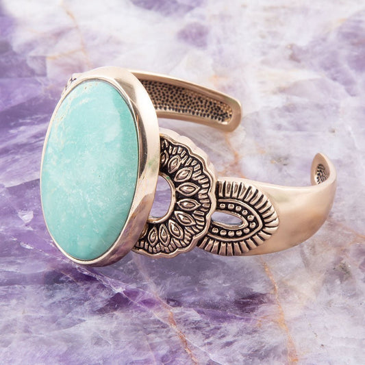 Barse Agave Genuine Turquoise & Bronze Statement Cuff Bracelet, Adjustable, Fits Most Wrists