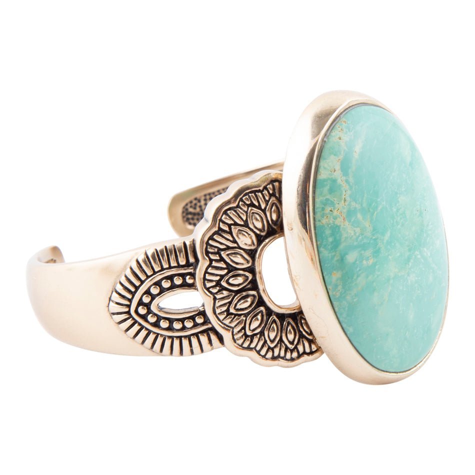 Barse Agave Genuine Turquoise & Bronze Statement Cuff Bracelet, Adjustable, Fits Most Wrists