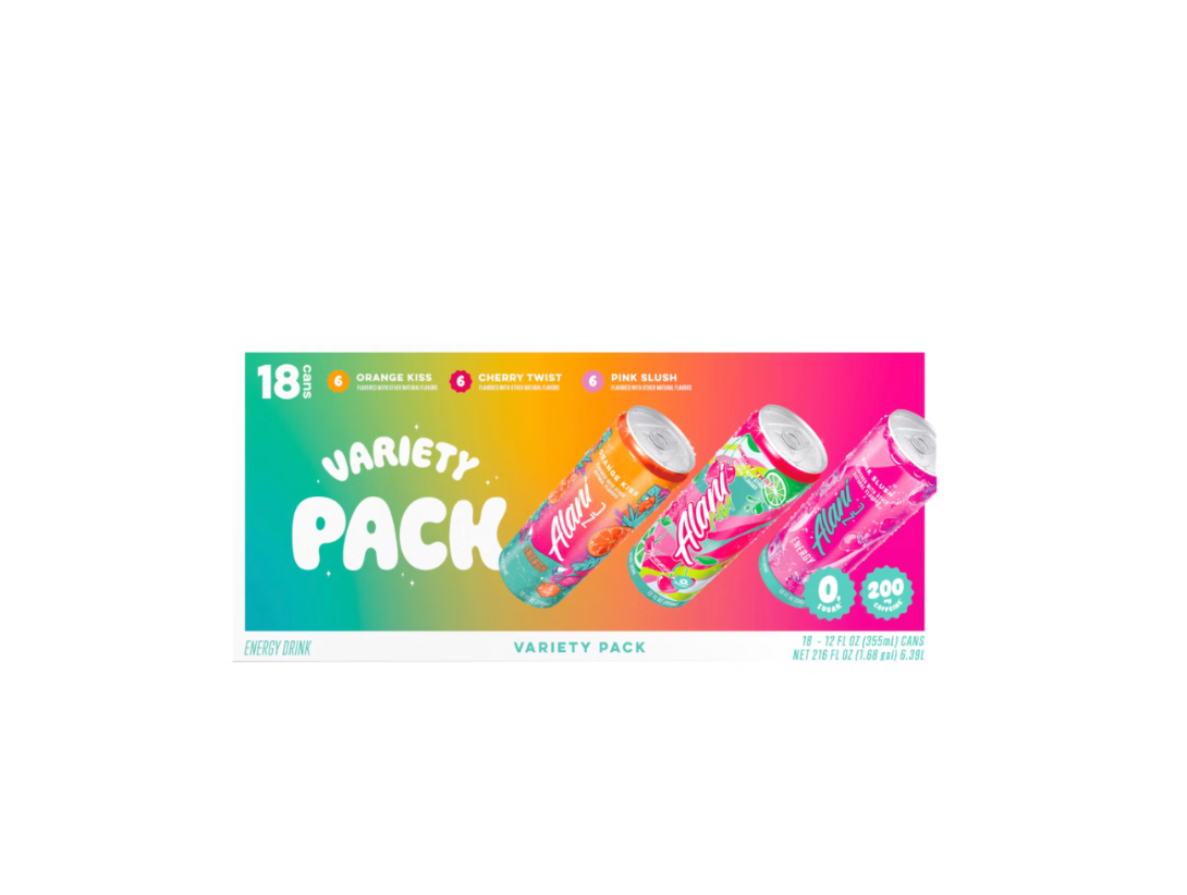 Alani Nu Energy Drink Variety Pack, Orange Kiss, Pink Slush & Cherry Twist, 18 Cans (12 fl oz Each)