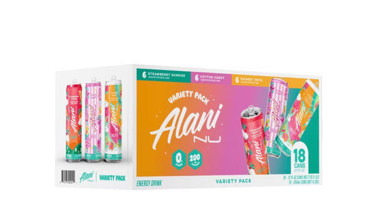 Alani Nu Energy Drink Variety Pack 18 cans box front
