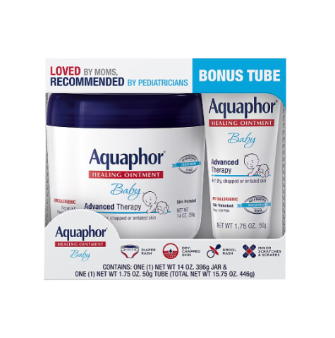 Aquaphor Baby Healing Ointment Advanced Therapy jar with bonus tube