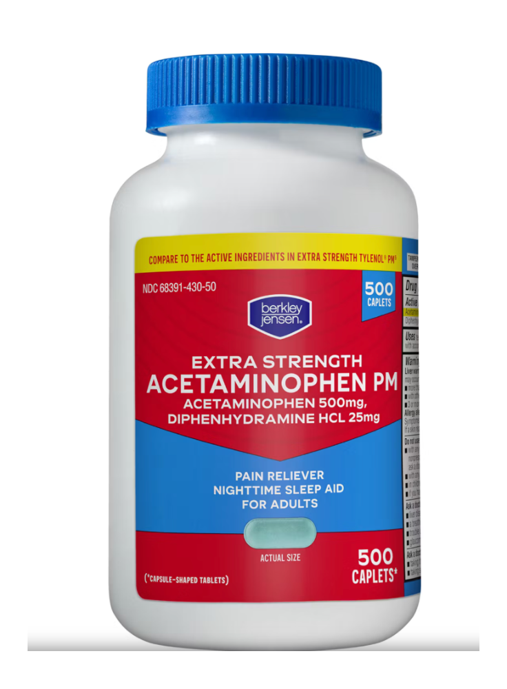 Berkley Jensen Extra Strength Acetaminophen PM Caplets 500 Count Nighttime Pain Reliever & Sleep Aid