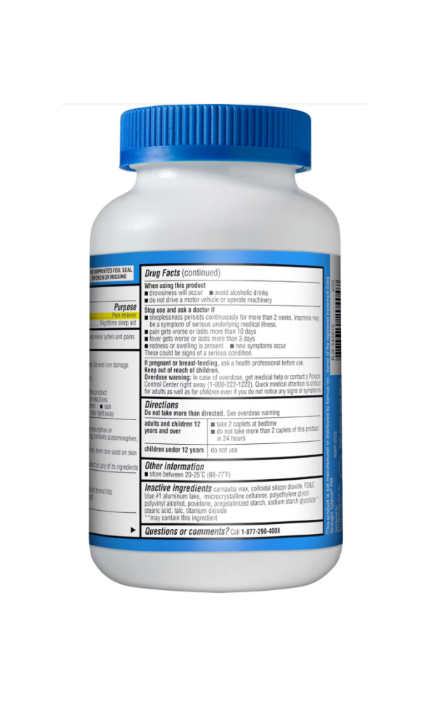 Berkley Jensen Extra Strength Acetaminophen PM Caplets 500 Count Nighttime Pain Reliever & Sleep Aid - view 2