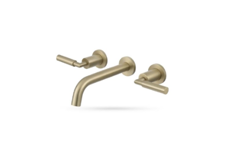 Brushed Gold Wall Mount Bathroom Sink Faucet 2-Handle Modern Lavatory Faucet with Solid Brass Valve