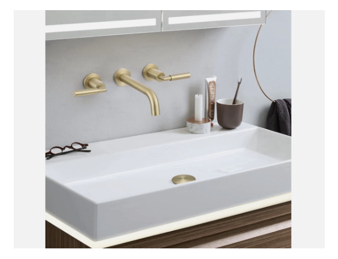 Brushed Gold Wall Mount Bathroom Sink Faucet 2-Handle Modern Lavatory Faucet with Solid Brass Valve - view 2