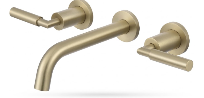 Brushed Gold Wall Mount Bathroom Sink Faucet 2-Handle Modern Lavatory Faucet with Solid Brass Valve - view 3
