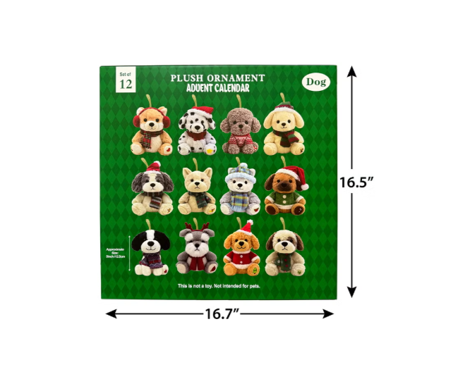 12-Day Plush Ornament Advent Calendar, Set of 12 Holiday Animal Christmas Decorations