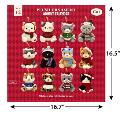 12-Day Plush Ornament Advent Calendar, Set of 12 Holiday Animal Christmas Decorations