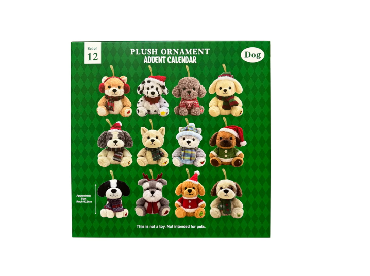12-Day Plush Ornament Advent Calendar, Set of 12 Holiday Animal Christmas Decorations