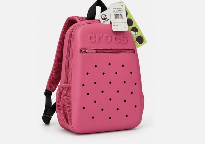 Crocs Backpack Unisex Molded Front, Zipper Pockets & Mesh Bottle Holders