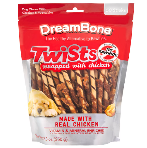 DreamBone Twists wrapped with real chicken dog chews 50 count